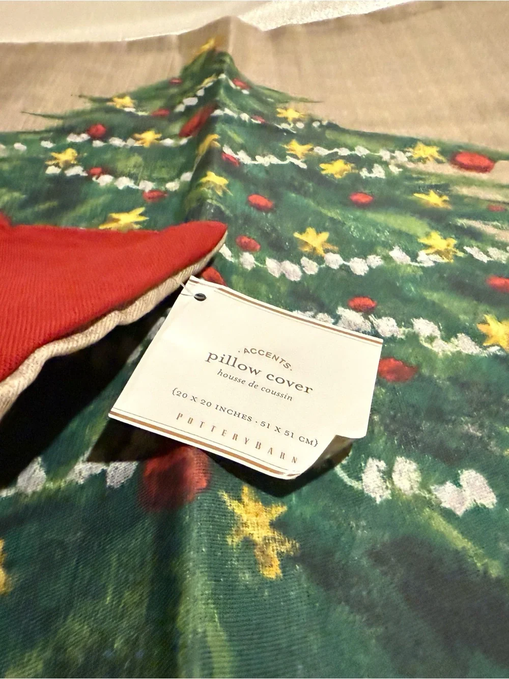 New Pottery Barn Painted Christmas Tree Pillow Cover, 20”